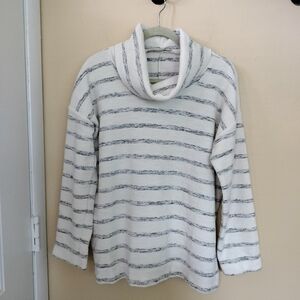 Loft Striped Oversized Cowl Neck Sweater Top White Gray M Chic Office Weekend